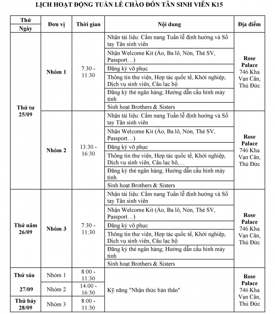 Thông báo thay đổi lịch tập trung tại campus Hồ Chí Minh