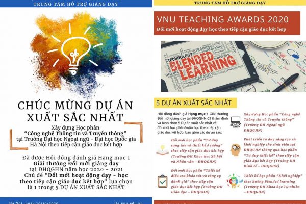 Dự án Xây dựng Học phần CNTT-TT đạt giải trong khuôn khổ Giải thưởng Đổi mới hoạt động giảng dạy tại ĐHQGHN 2020