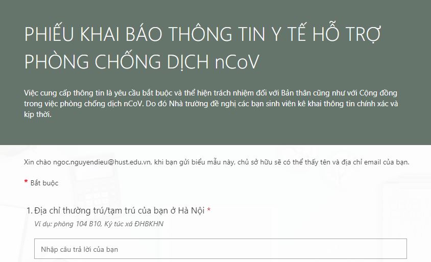 THÔNG BÁO: Sinh viên khai báo thông tin y tế