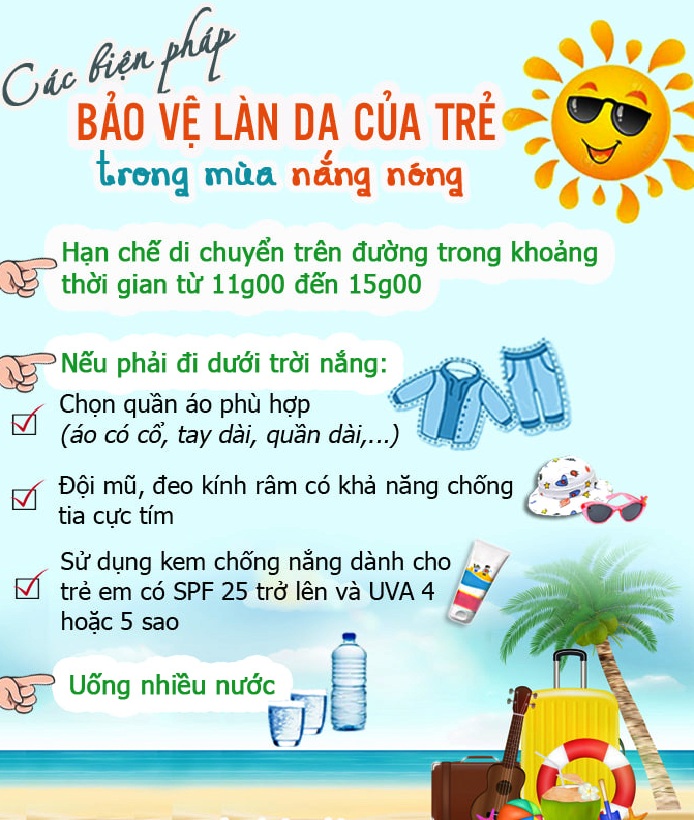 Cách phòng tránh tổn thương da cho bé mùa nắng