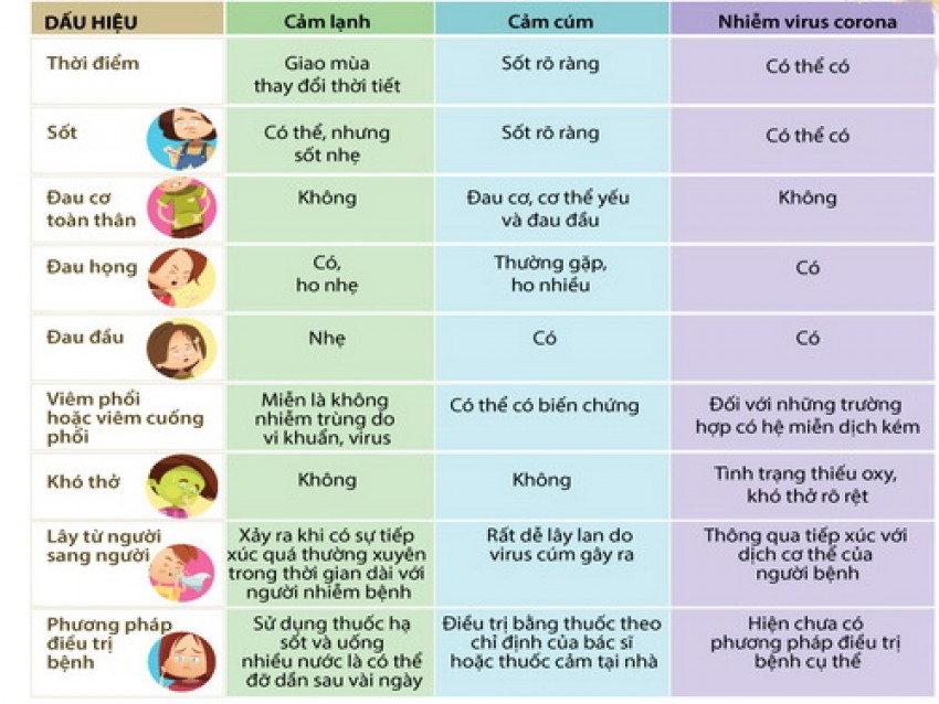 Có thể phân biệt nhiễm cảm lạnh, cúm mùa và COVID-19 qua các dấu hiệu đặc trưng.