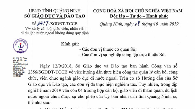 Yêu cầu kỷ luật 4 cô giáo Quảng Ninh đi nước ngoài không xin phép
