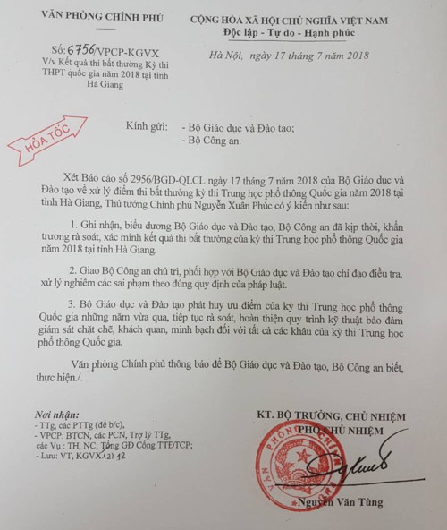 Thủ tướng biểu dương Bộ GD&ĐT khẩn trương xác minh kết quả thi tại Hà Giang