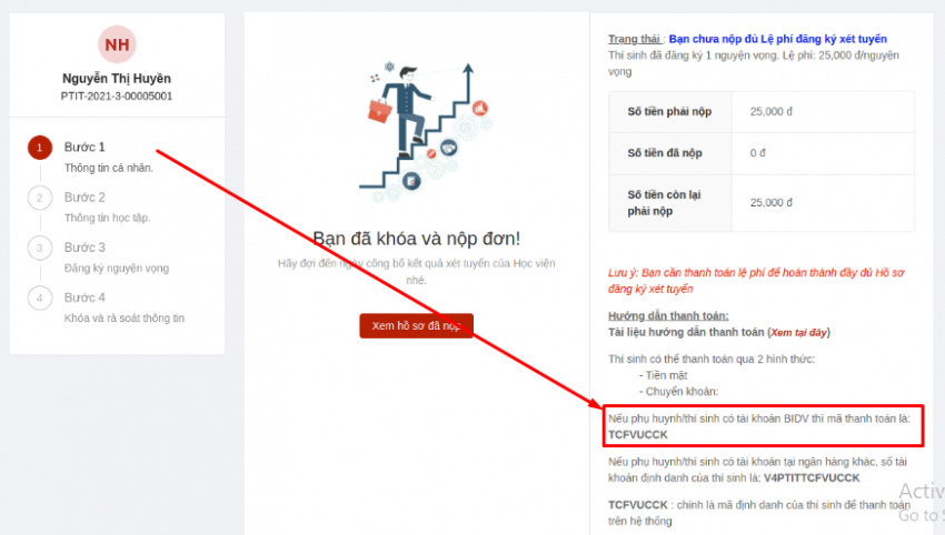 Học viện Công nghệ BCVT thông báo về việc nộp hồ sơ đăng ký xét tuyển và hướng dẫn nộp lệ phí đăng ký xét tuyển đại học chính quy năm 2021 theo phương thức kết hợp