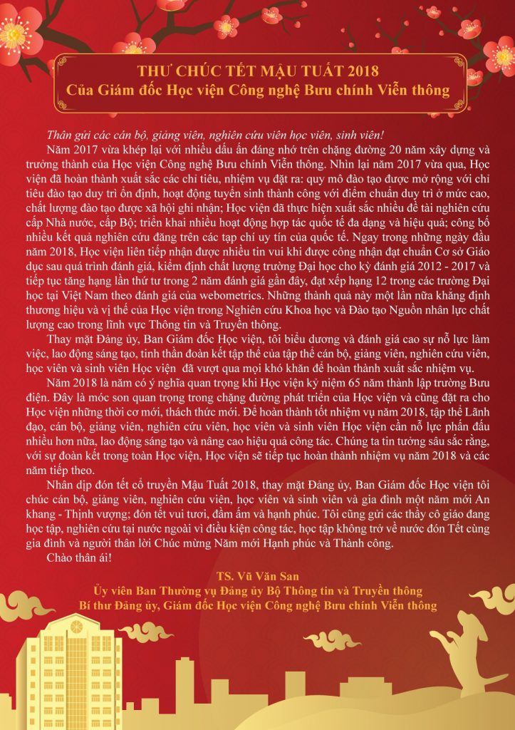 Thư chúc tết của Giám đốc Học viện Công nghệ Bưu chính Viễn thông