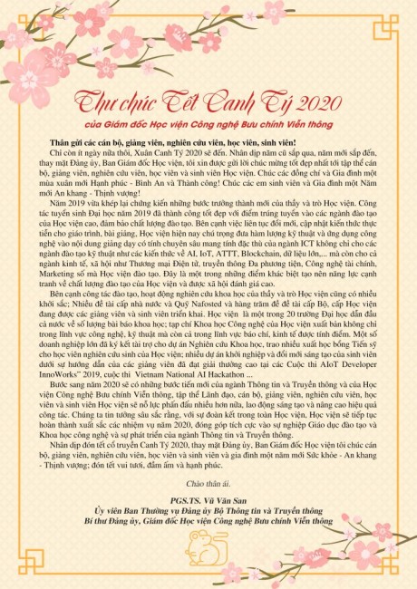 Thư chúc tết của Giám đốc Học viện Công nghệ Bưu chính Viễn thông